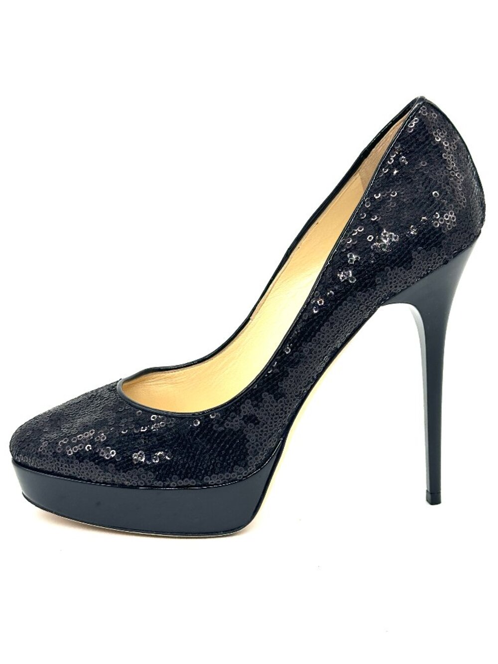 Jimmy Choo COSMIC Black Sequin Patent Leather Platform Pumps Shoes Heels